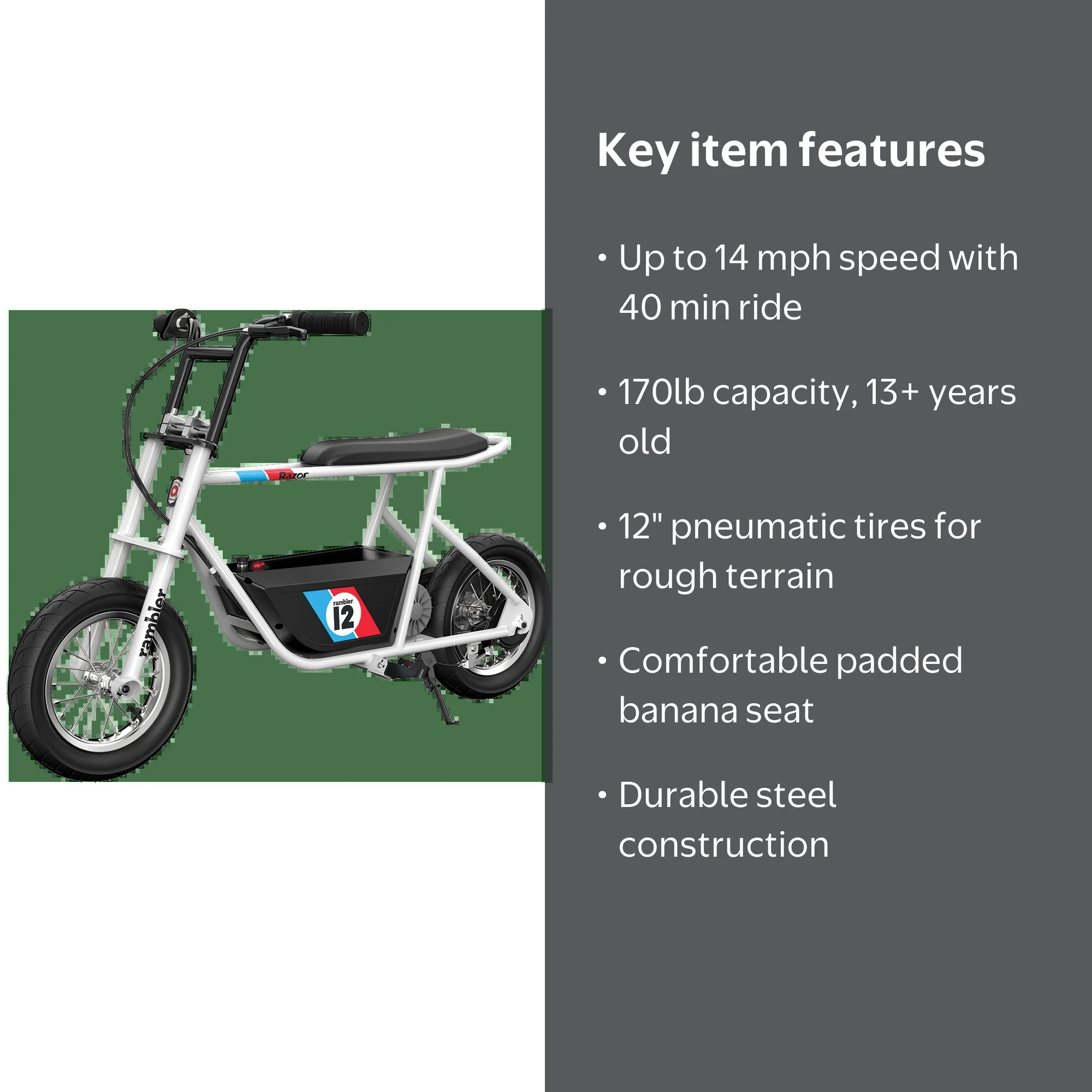 Razor, Electric Scooter, Rambler 12, 14 mph, 12
