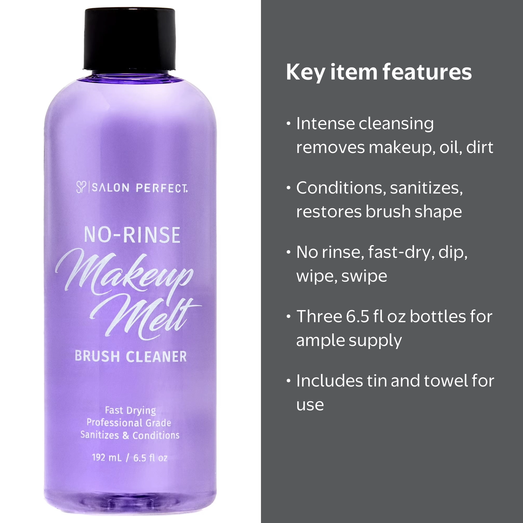 3 pack) Salon Perfect No Rinse Makeup Brush Cleaner Solution, 6.5