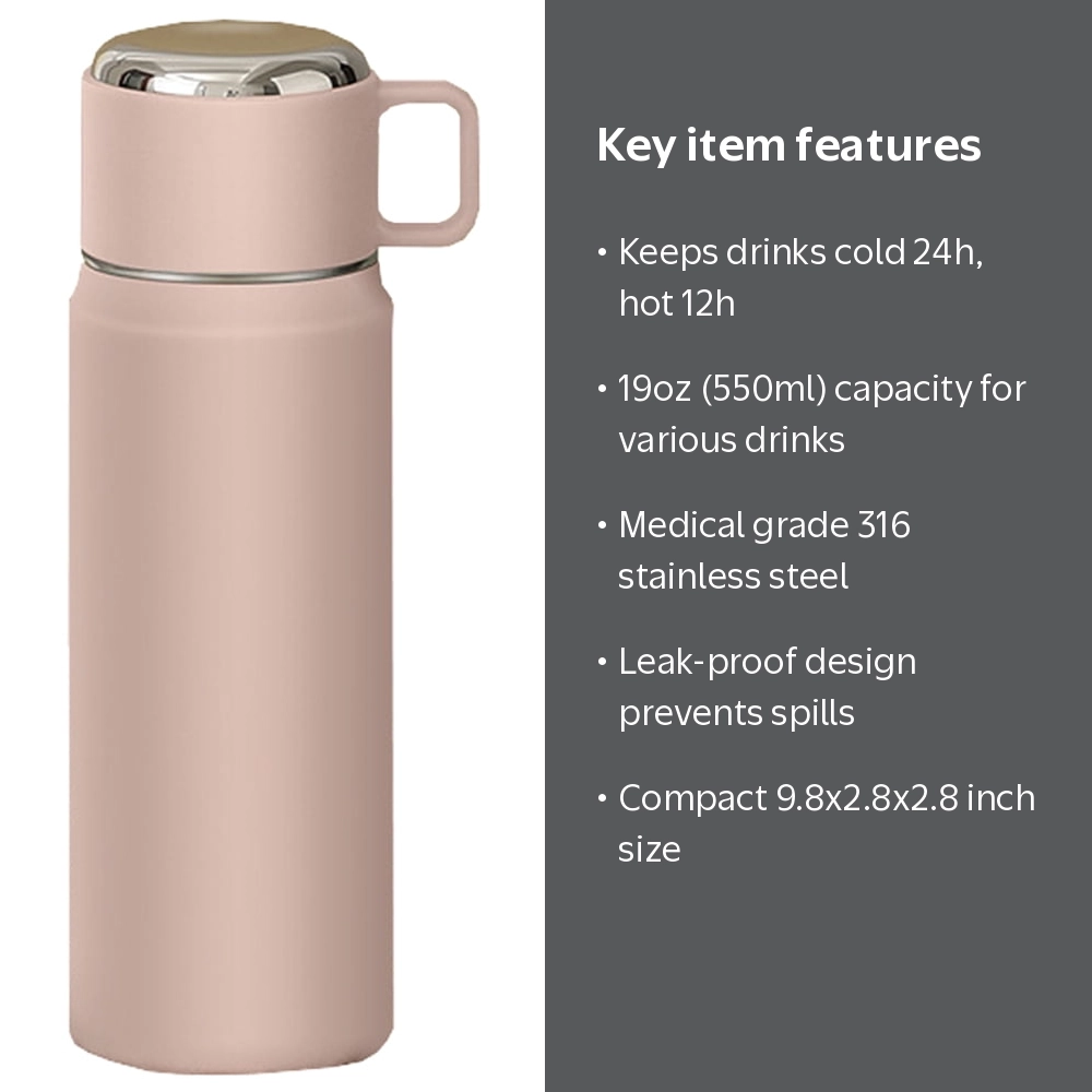 Thermos Water Bottle,19 Oz(550ml) Insulated Stainless Steel Bottle