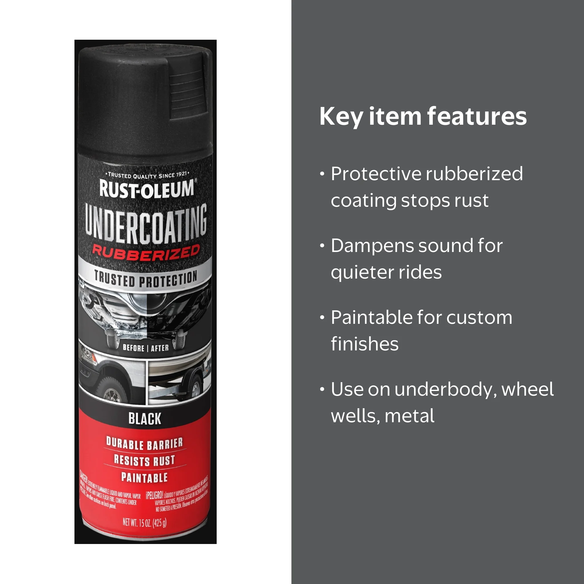 Rust-Oleum, Rubberized Undercoating Spray, 248657, Black, 15 oz