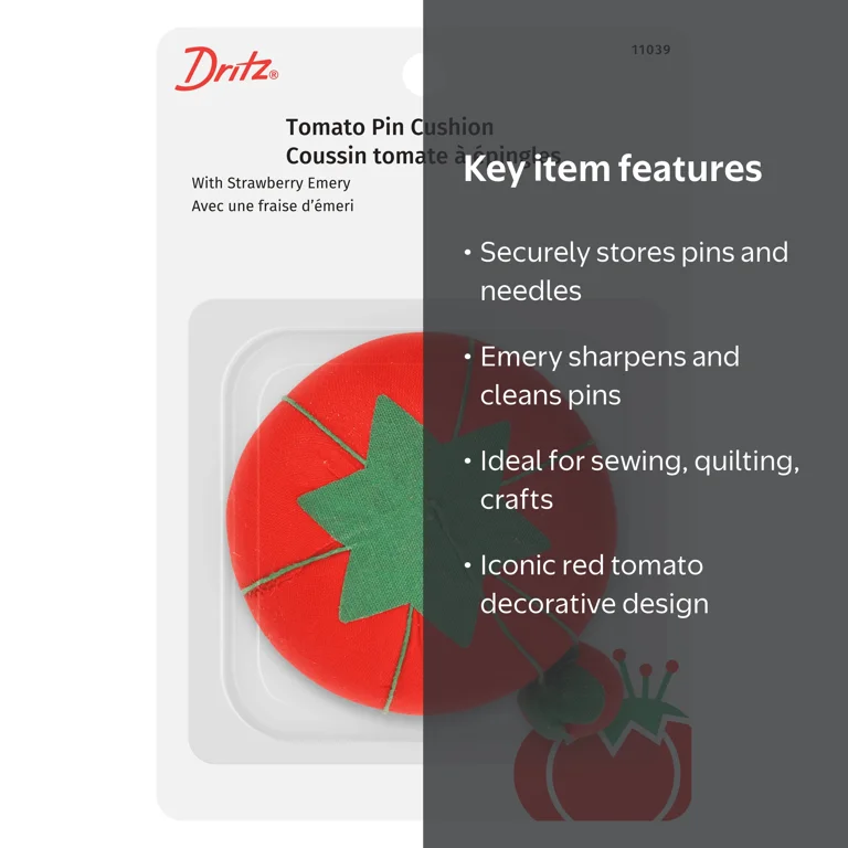 Dritz Red Tomato Pin Cushion, Classic Shape, Includes Strawberry