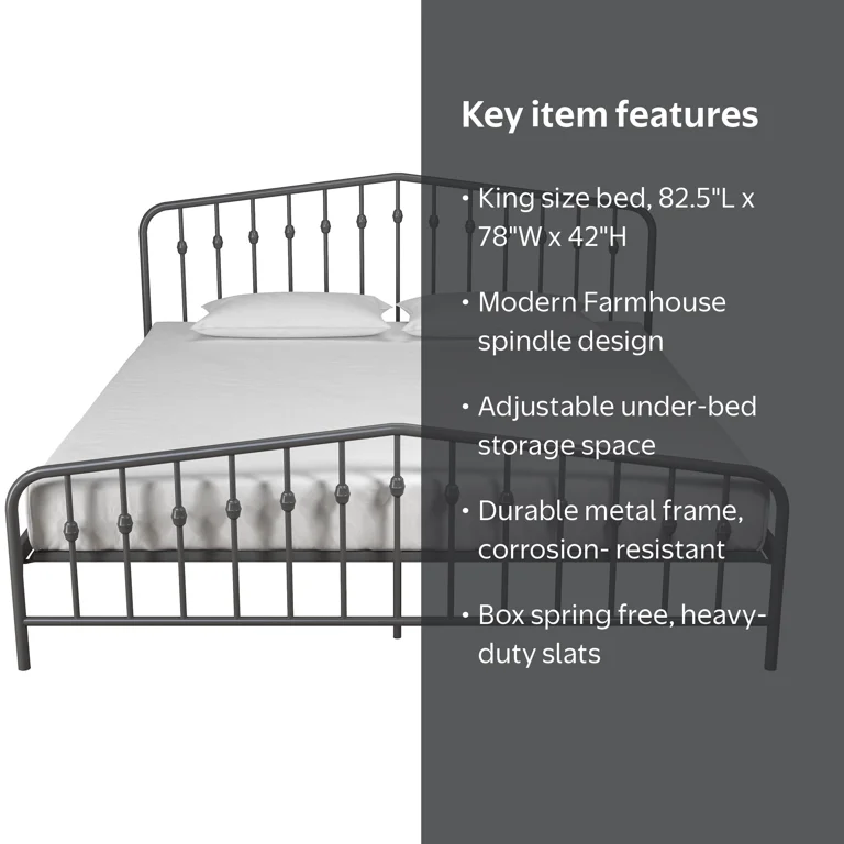 Novogratz Bushwick Metal Bed, King, Gunmetal Gray - Walmart.com