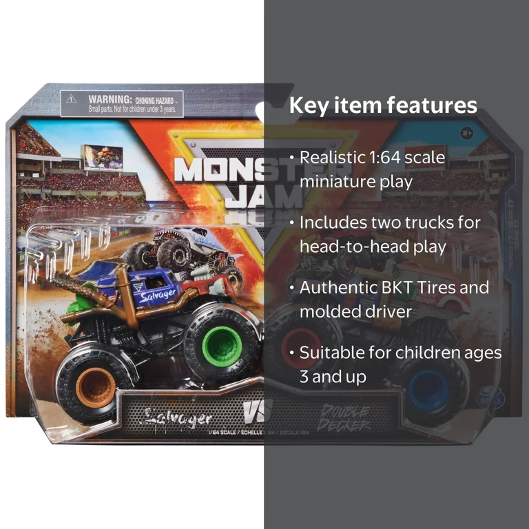 Monster Jam, 1:64 Salvager Vs. Double Decker Monster Trucks, 2