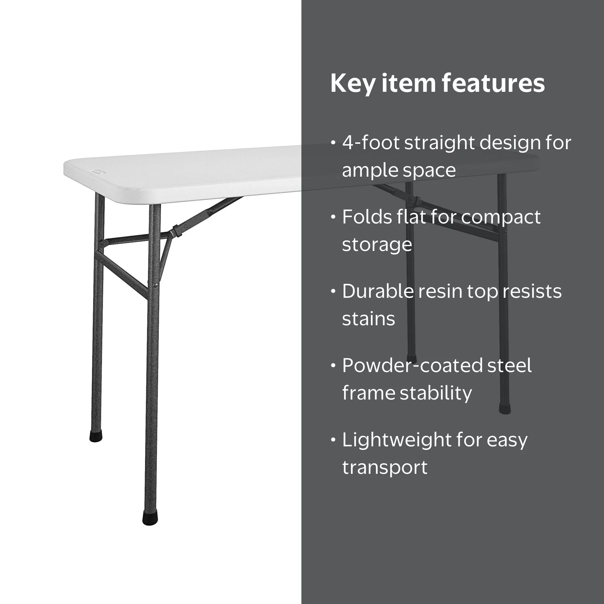 COSCO, 4 ft. Straight Folding Utility Table, White, Space-Saving