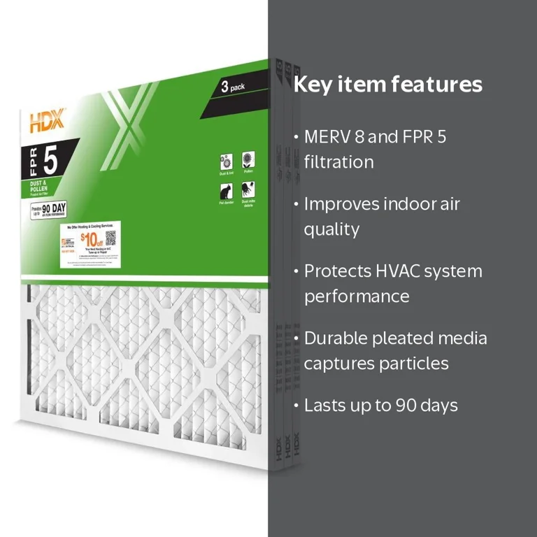 HDX 20x20x1 in. HVAC Standard Pleated Furnace Air Filter, FPR 5