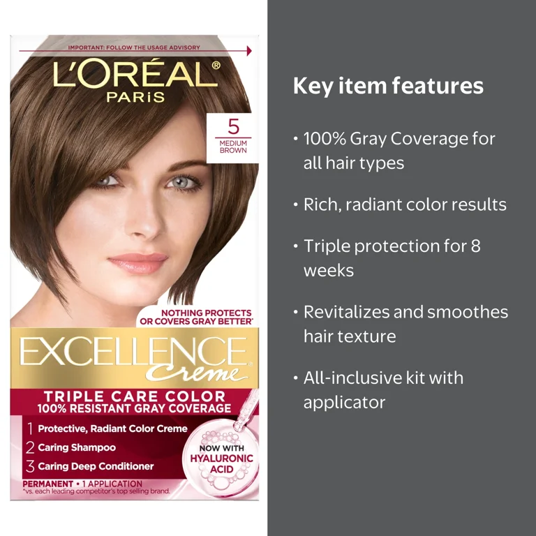 L'Oreal Paris Excellence Creme Permanent Hair Color, 5 Medium