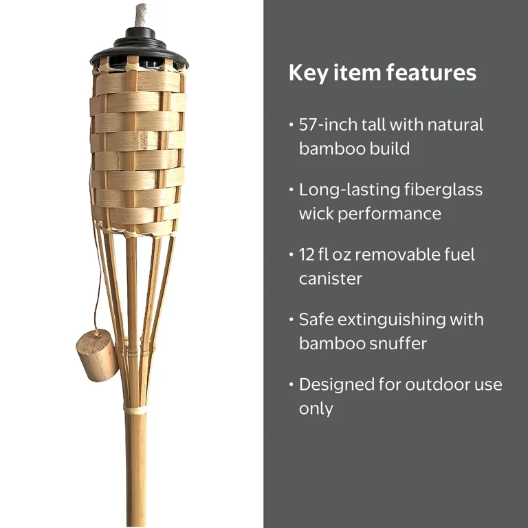 Mainstays 57 inch Bamboo Lawn Garden Yard Torch with Fiberglass