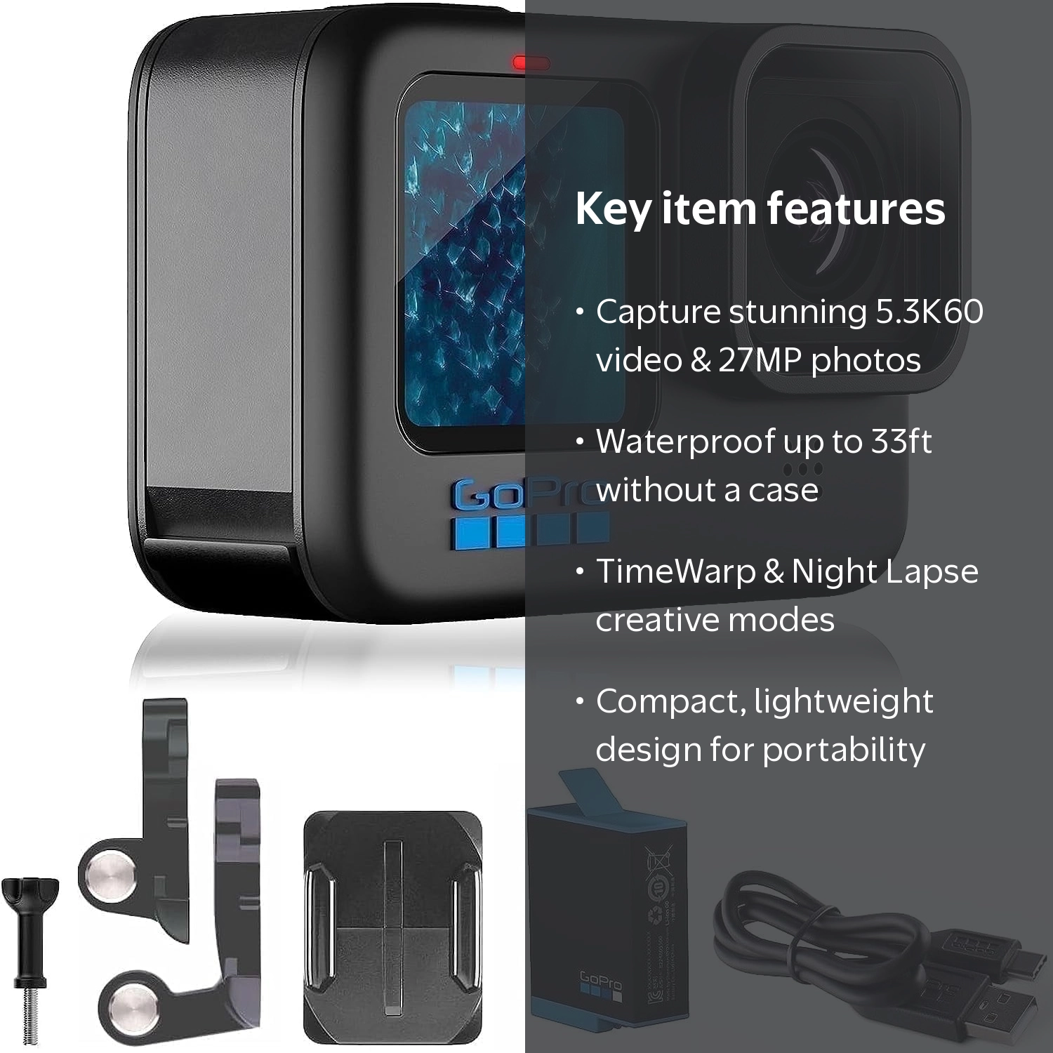 GoPro, HERO11 Black, 5.3K Video 27MP Photos Waterproof Durable