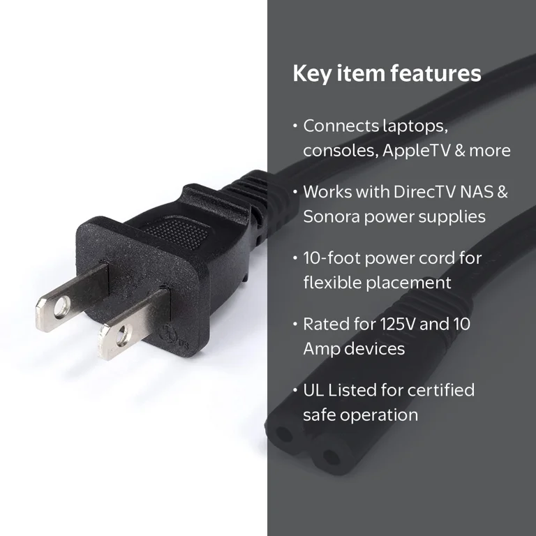 THE CIMPLE CO - 2 Prong Figure 8 Power Cord Cable -Non-Polarized