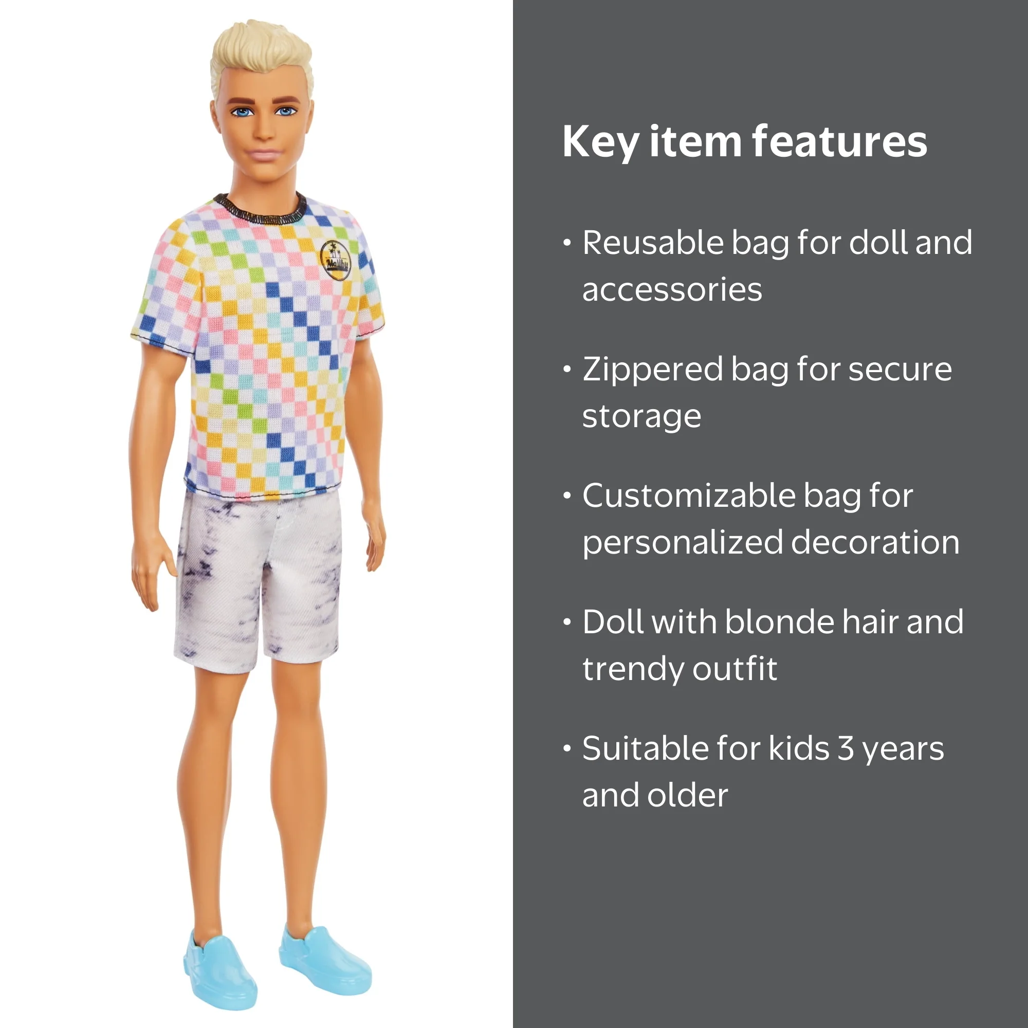Barbie Ken Fashionistas Doll #174 with Surf-Inspired Checkered