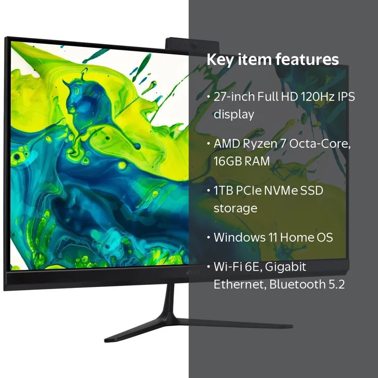 Acer, All-in-One Desktop, AMD Ryzen 7 5825U, 27