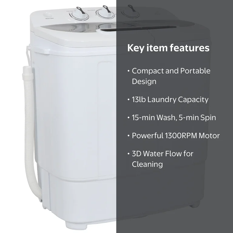 ZenStyle, Twin Tub Portable Compact Wash Machine, 13 lbs, White