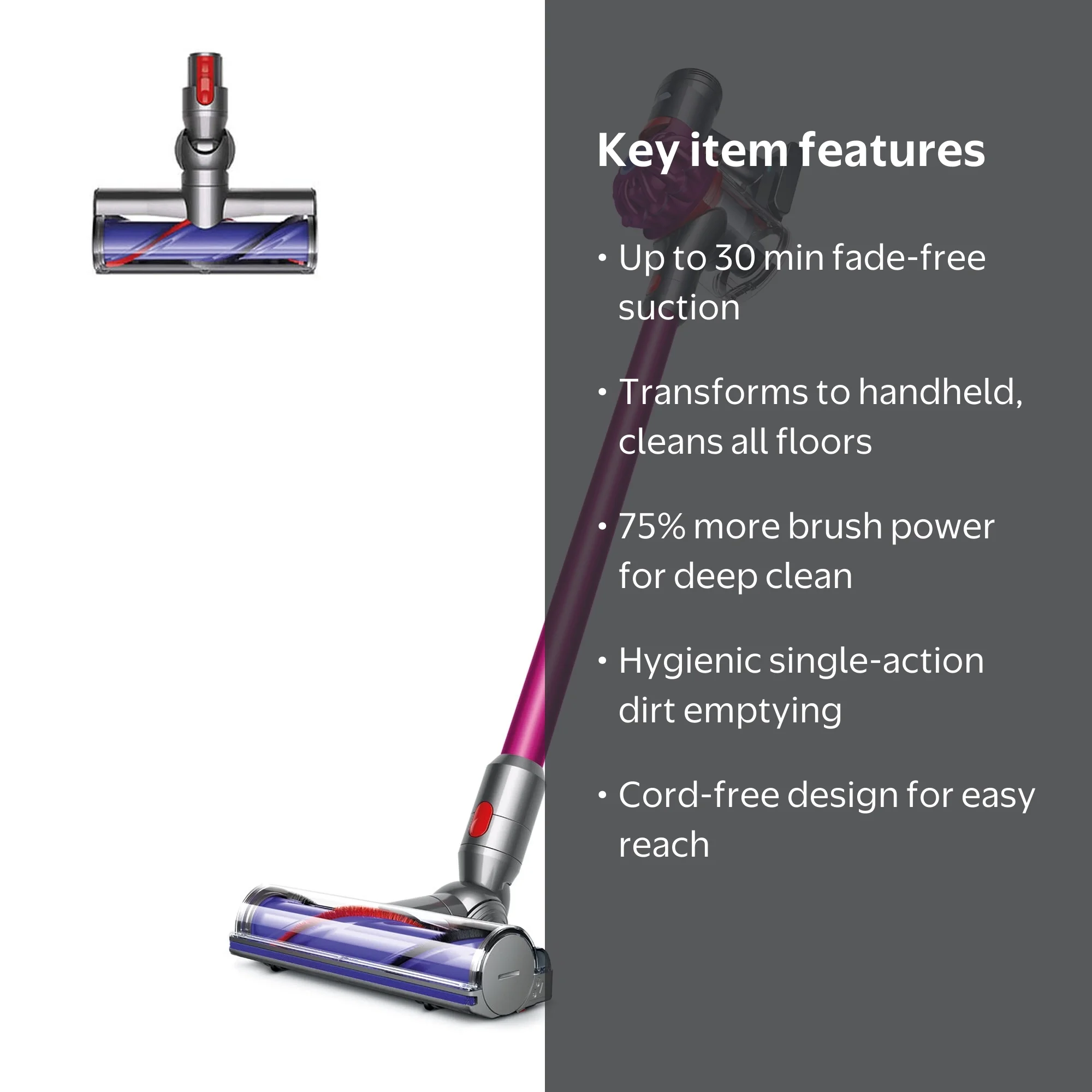 Dyson V7 Motorhead Cordless Vacuum, Fuchsia, Powerful Suction