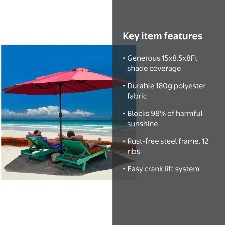 15 twin patio umbrella double sided outdoor market umbrella GREEN PARTY 15ft Large with Base, Rectangle Assembly is easy and can be done without the aid of tools Costway 15' Twin Patio Umbrella