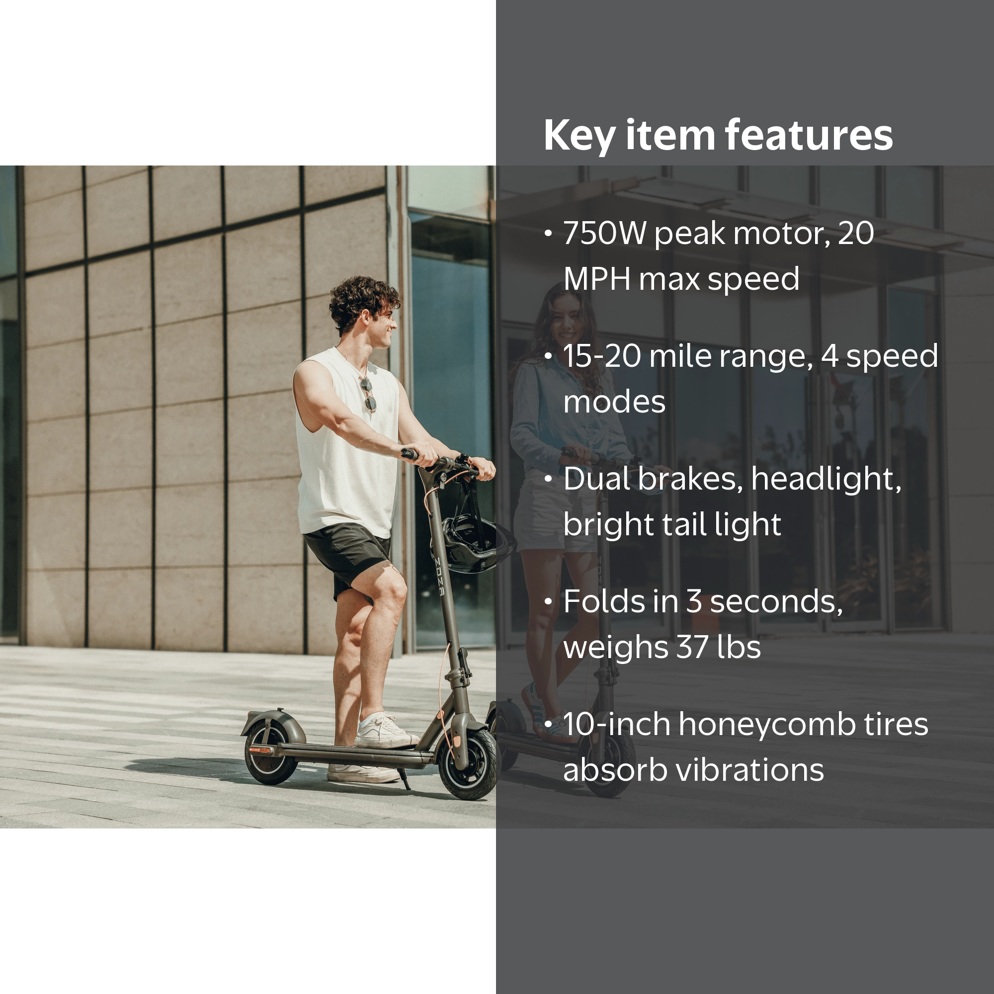 ZDZA 500W Electric Scooter, 20MPH 10