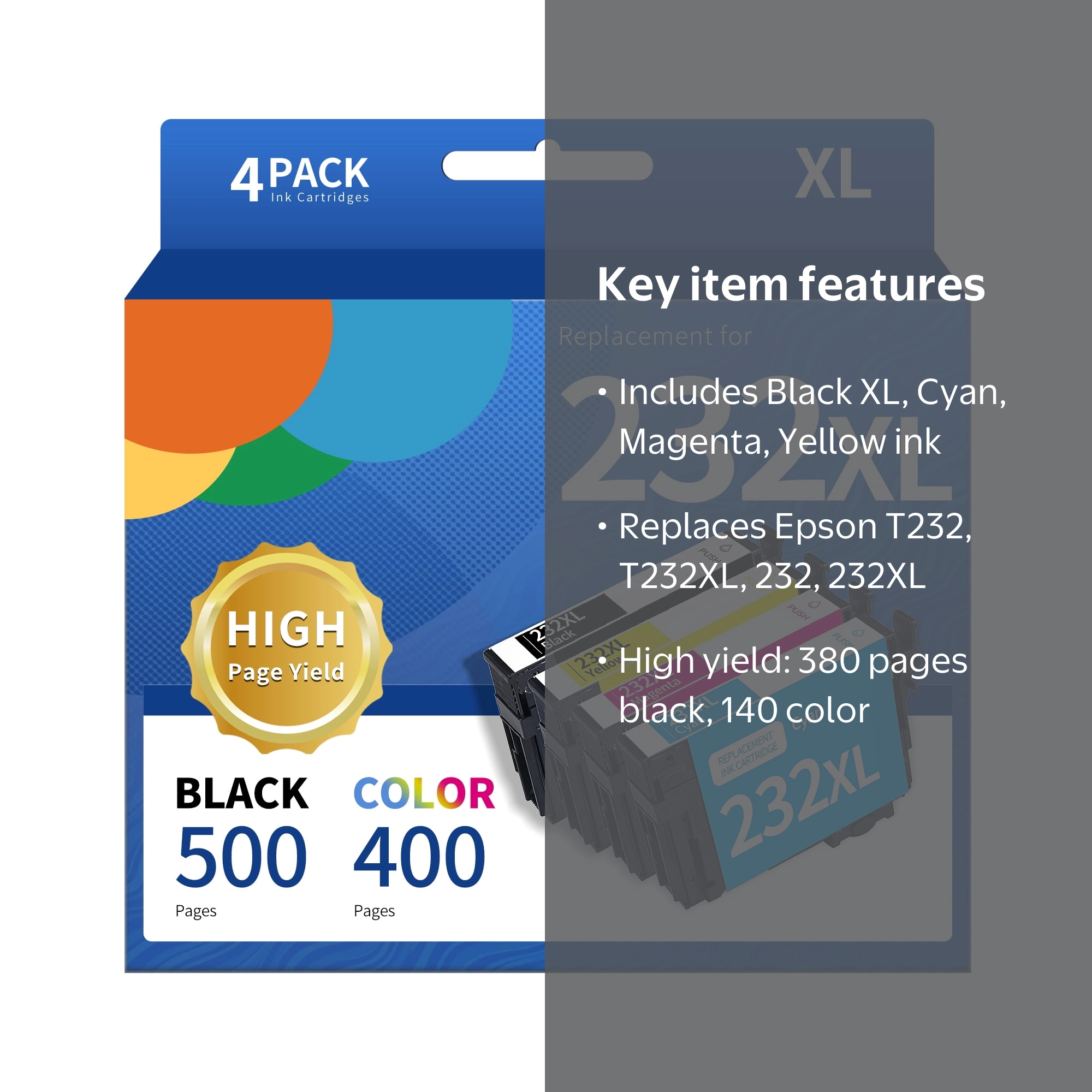 G&G T232XL Ink Cartridge 4-Pack for Epson WF-2950, WF-2930, XP