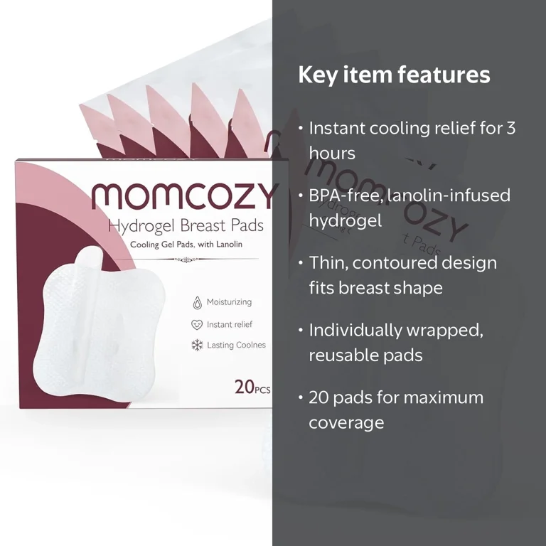 Momcozy Hydrogel Nipple Pads with Lanolin, Instant Cooling Relief