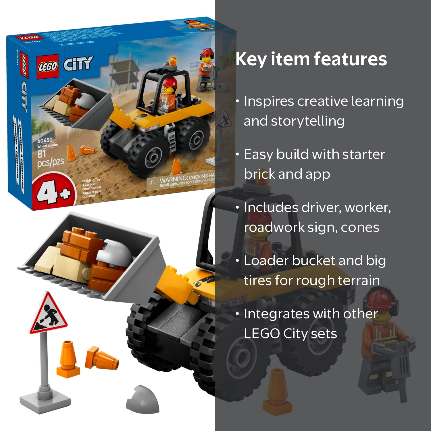 LEGO, Construction Wheel Loader, Yellow, 81 Pieces - Walmart.com