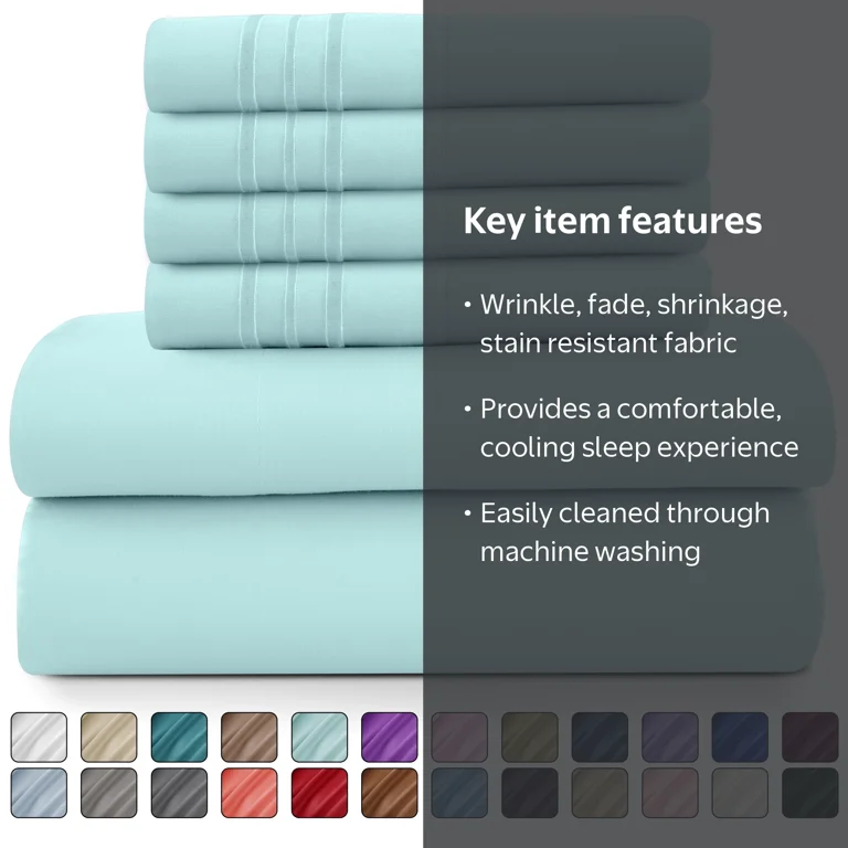 Lux Decor Collection, Full Size Bed Sheets, Microfiber, Ice Blue
