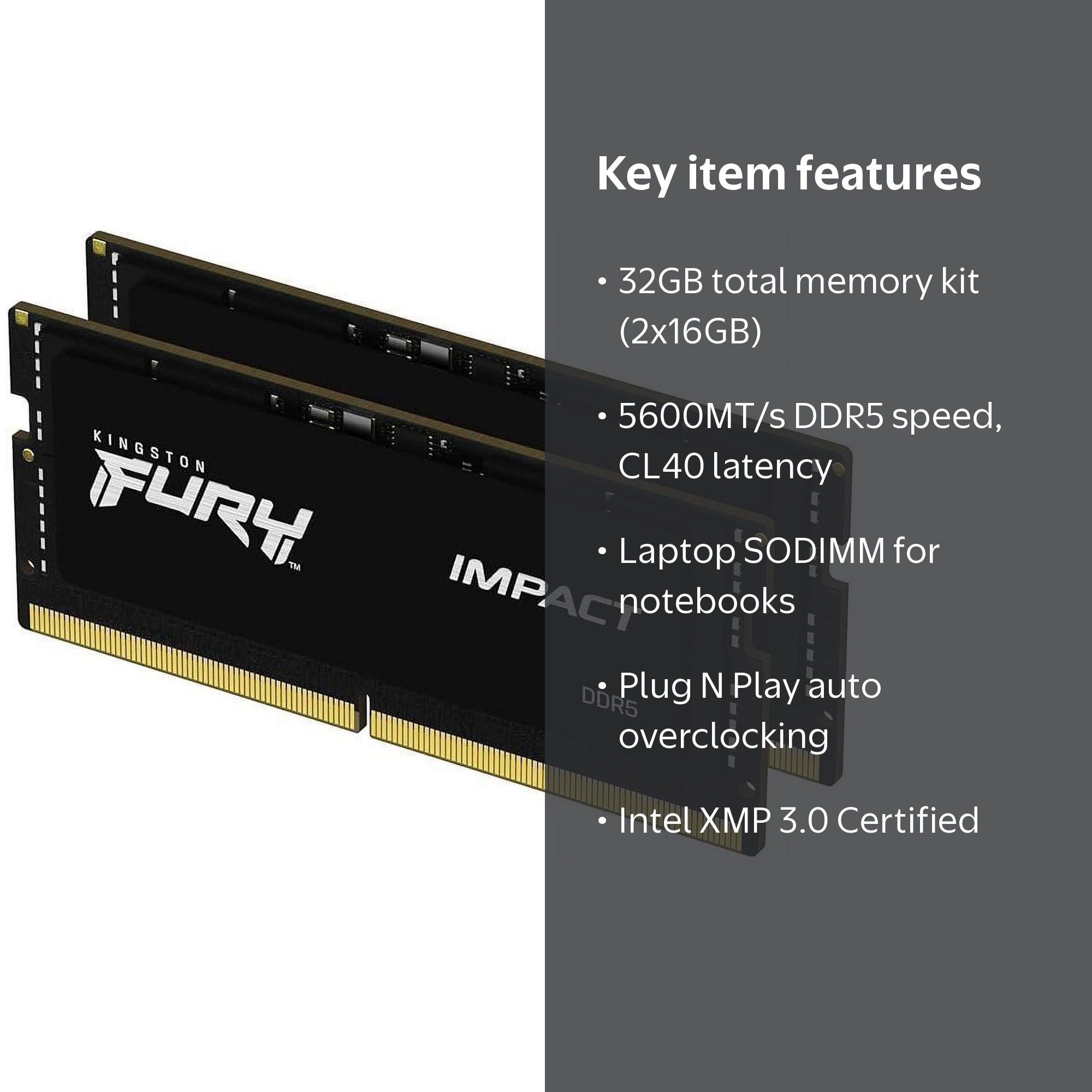 Kingston, DDR5 Laptop Memory Kit, 32GB, 5600MT s Lower Power