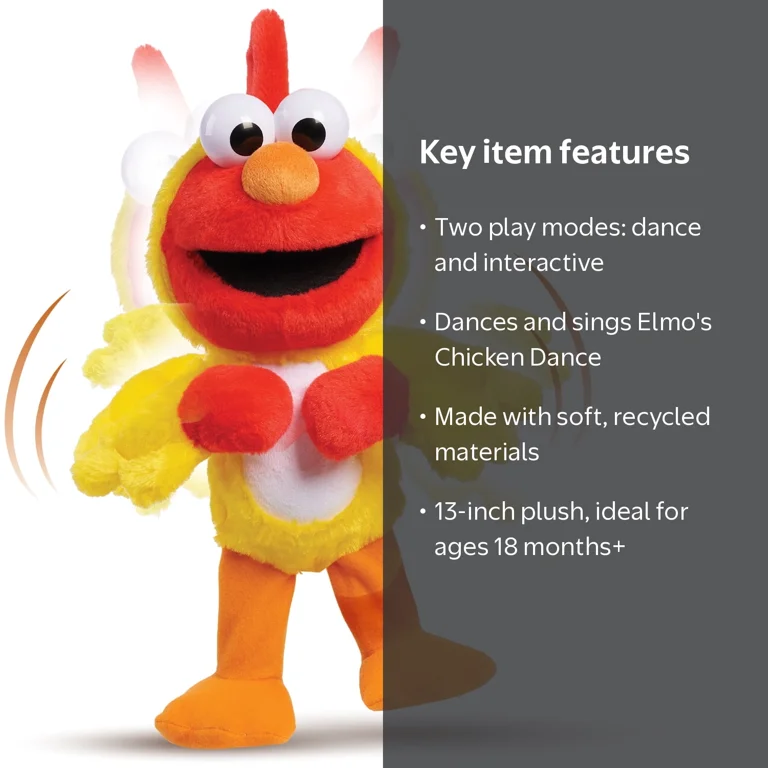 Sesame Street, Chicken Dance Elmo Plush, Multicolor, 13 Inch