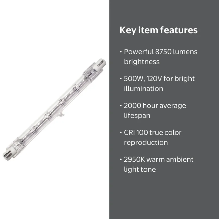 Sylvania 58865 Tungsten Quartz Double Ended Halogen Lamp, 500 W
