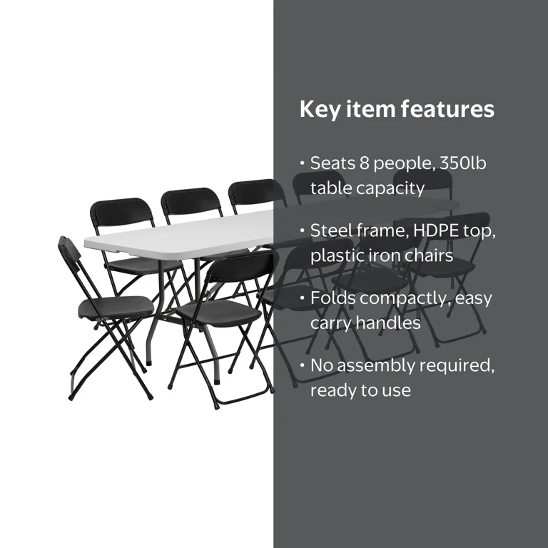 Ktaxon 6ft Dining Foldable Table and 10 Pack Folding Chairs Set