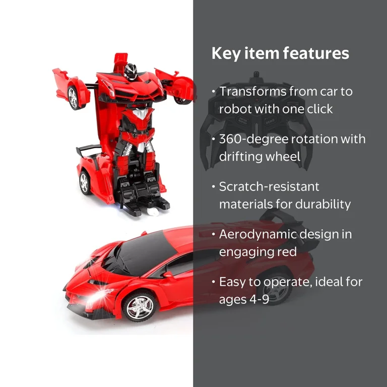 Transformer Remote Control Car Toy for Boys Aged 4-9, 2-in-1 Robot