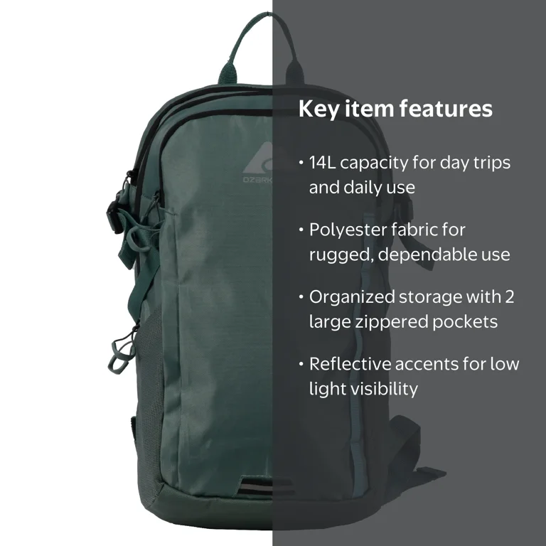 Ozark Trail Hydration-Compatible Juniper 14L Daypack, Green
