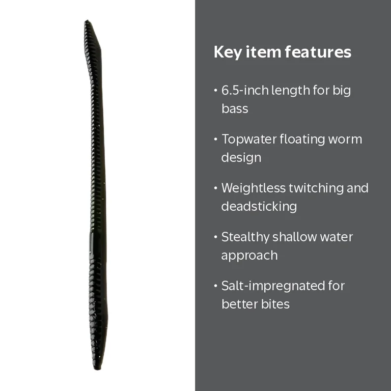 Zoom Trick Worm 6.5in Black 20pk Floating Shakey Carolina Fishing
