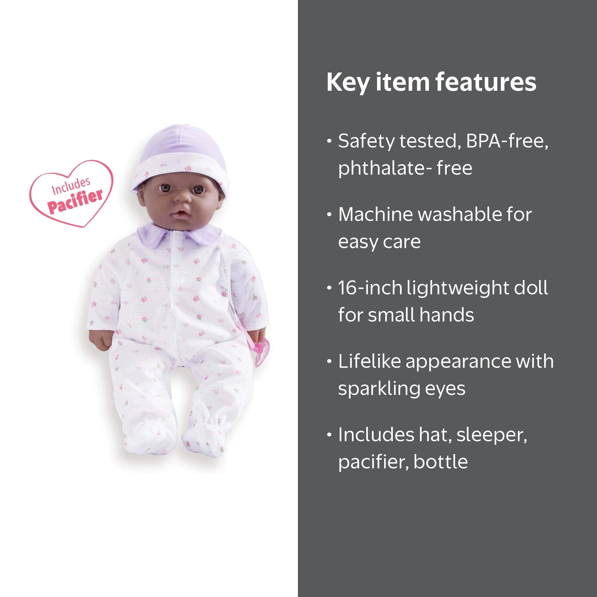 JC Toys La Baby 16-Inch African American Soft Baby Doll with