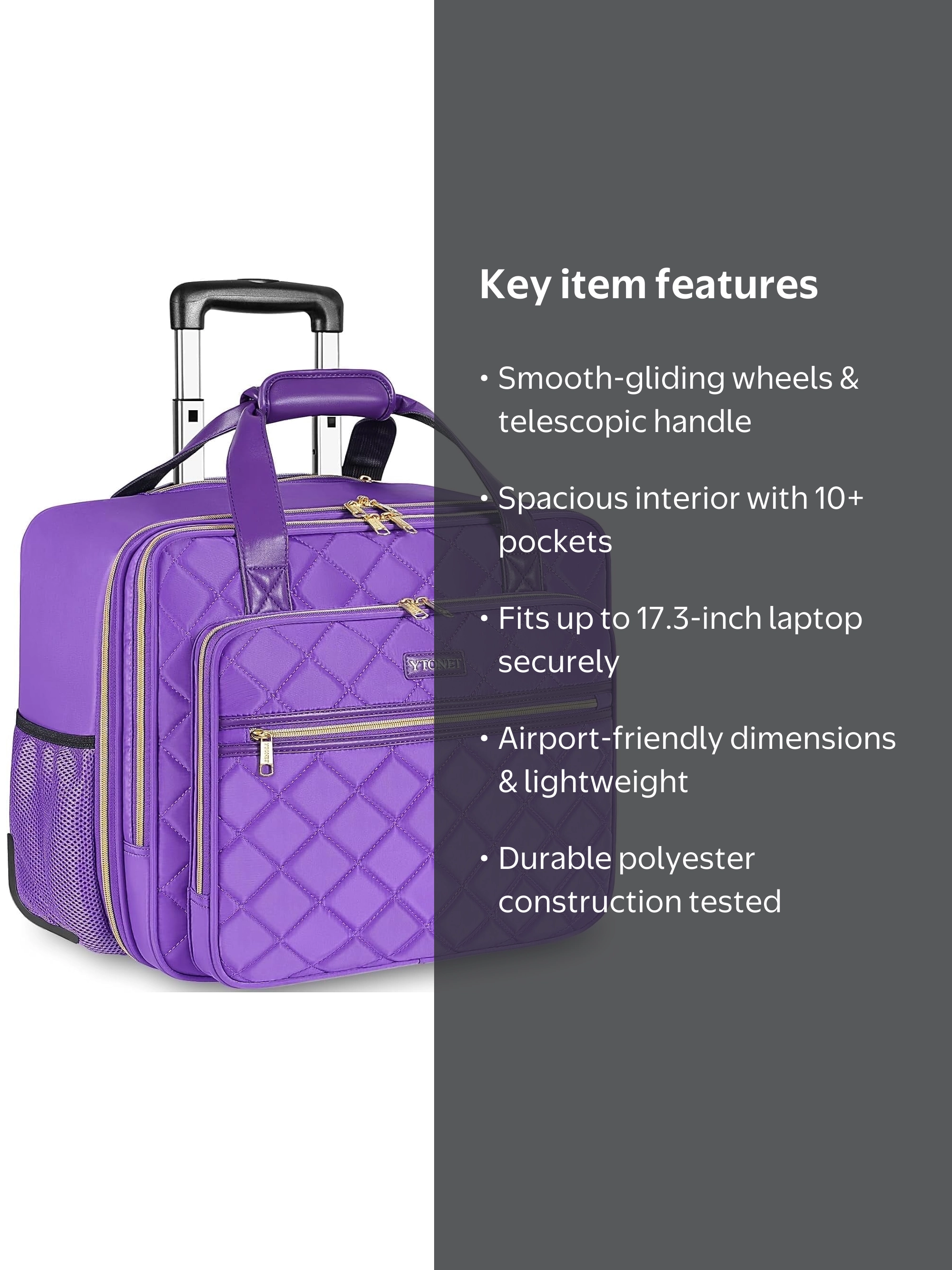 Ytonet, Rolling Briefcase & Laptop Bag, 17.3 in, with Wheels