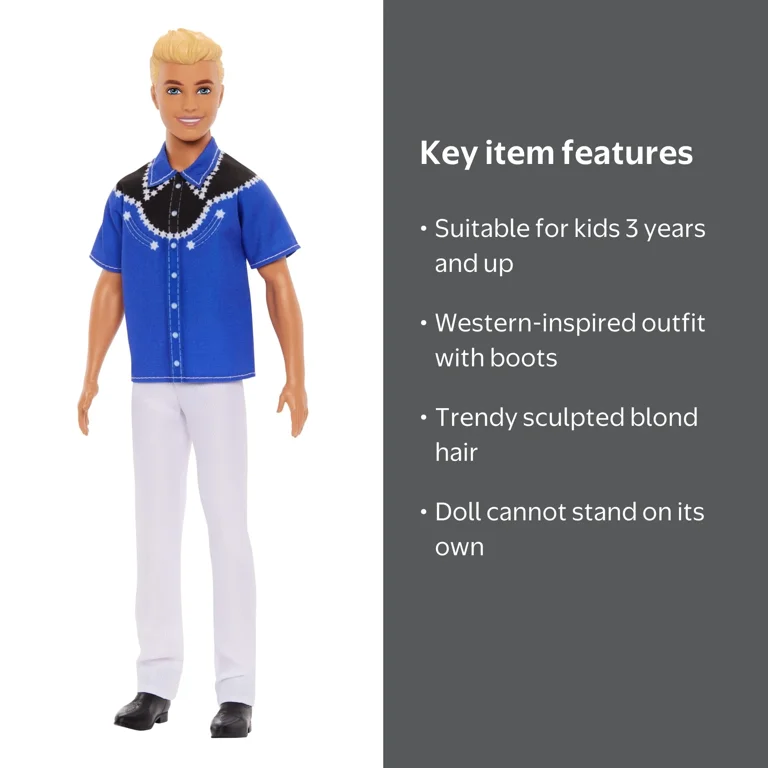 Barbie, Ken Doll, Blonde Western Look, 65th Anniversary - Walmart.com