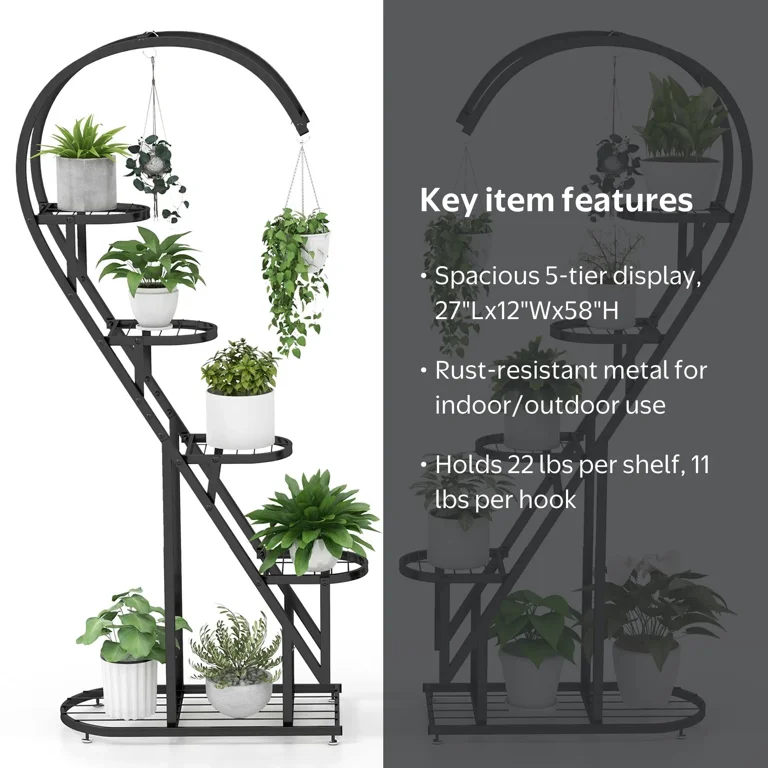 Costway 5-Tier Metal Plant Stand, Indoor/Outdoor Shelving for