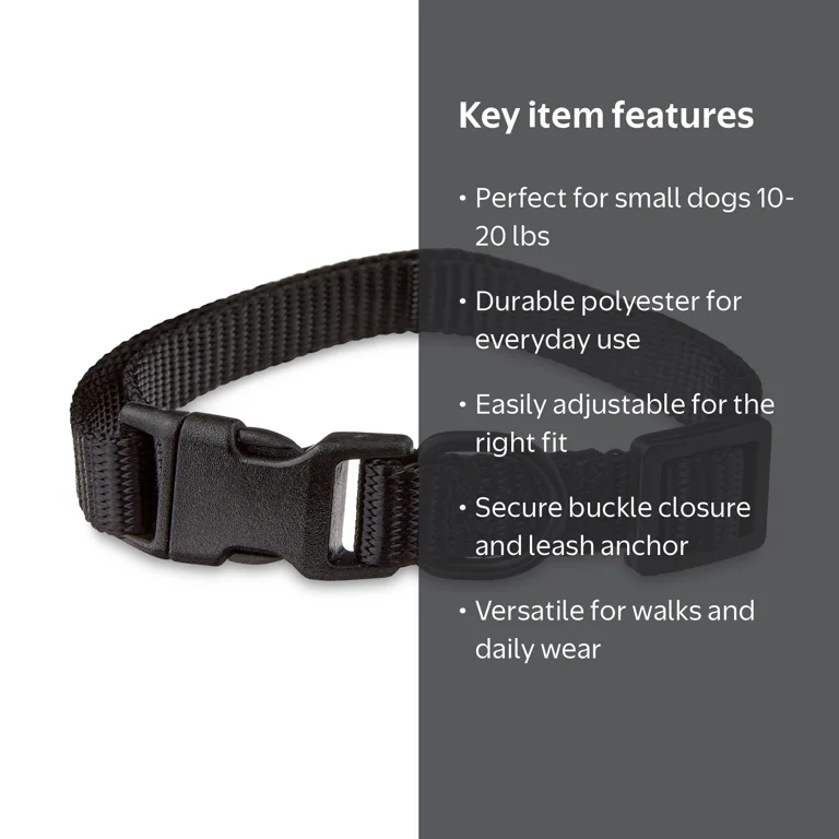 Vibrant Life Polyester Adjustable Dog Collar Black Small, 8 to 14