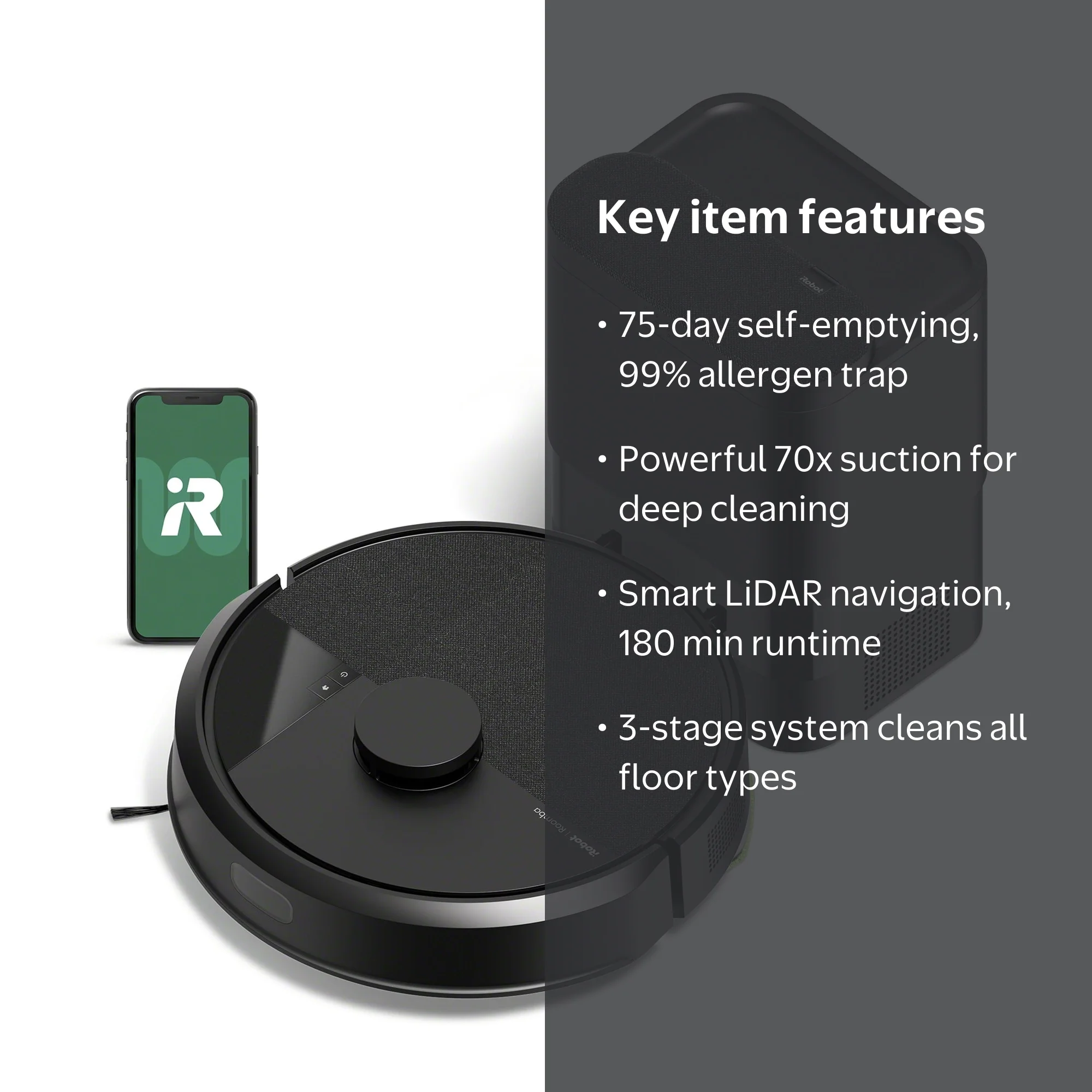 iRobot Vac Robot with AutoEmpty Dock, 75 Days Self-Emptying, Black