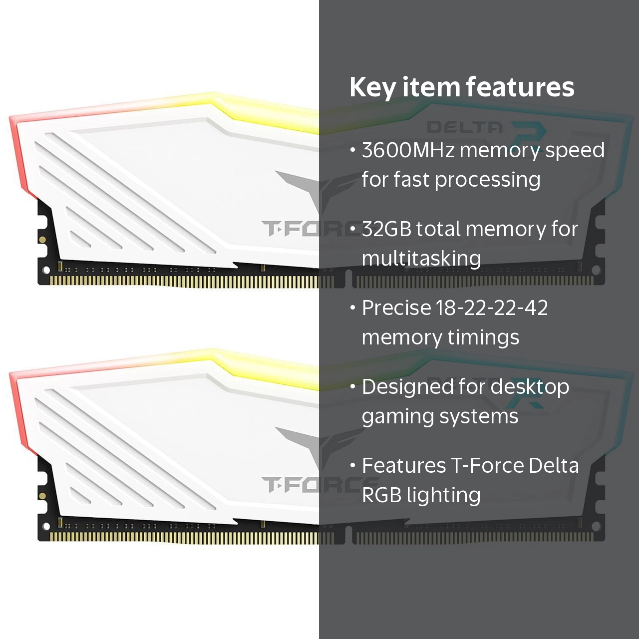 Team T-Force Delta RGB 32GB (2 x 16GB) DDR4 3600 PC RAM Gaming