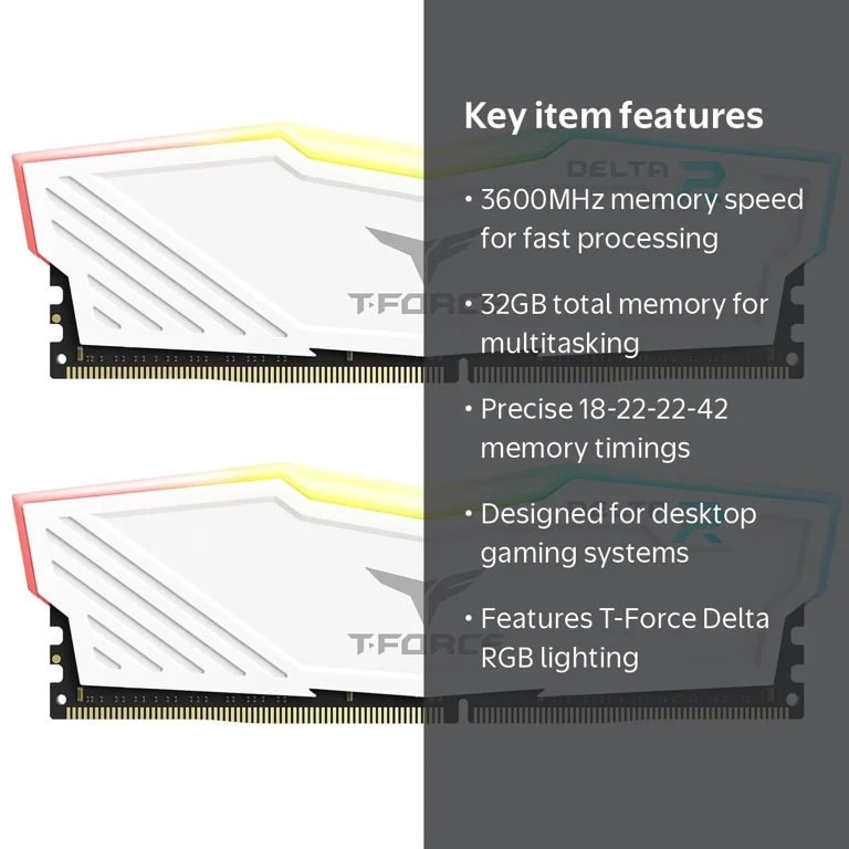 Team T-Force Delta RGB 32GB (2 x 16GB) DDR4 3600 PC RAM Gaming