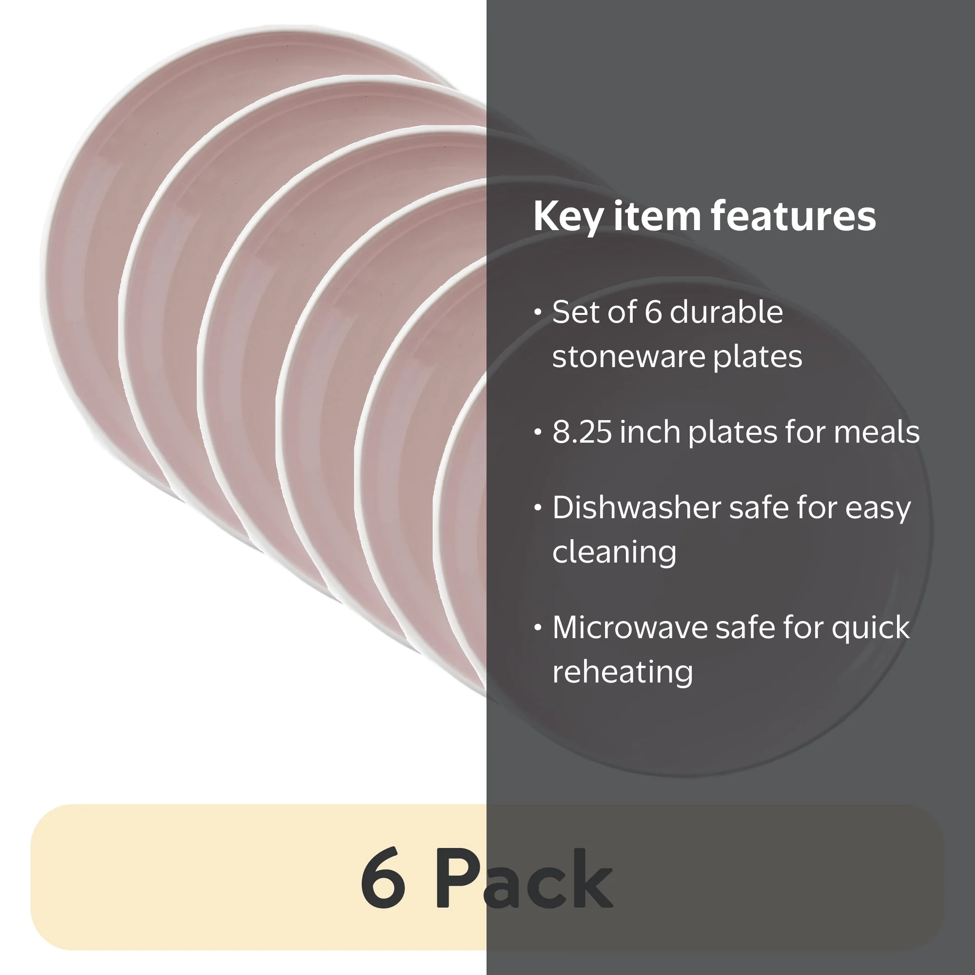 6 pack) Better Homes & Gardens Blush Vivian Stoneware Salad Plate