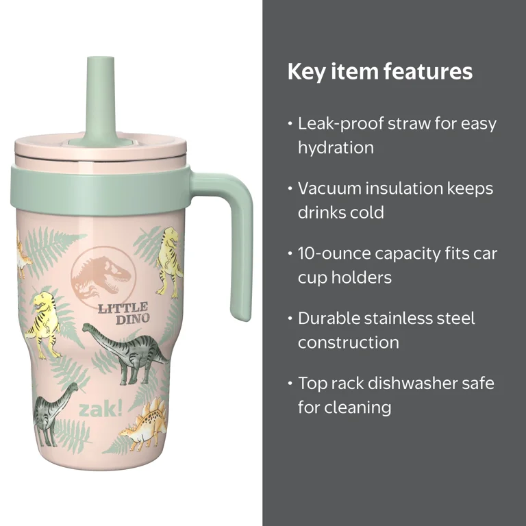 Zak Designs 10oz Jurassic Stainless Steel Tumbler with Leak Proof
