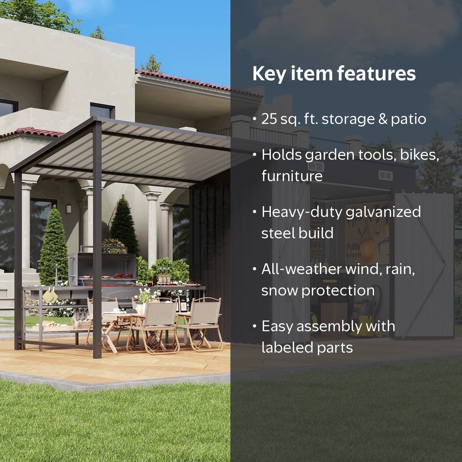 Clouddwell Metal Storage Shed with Hardtop Pergola, 12x4 ft 2-in-1
