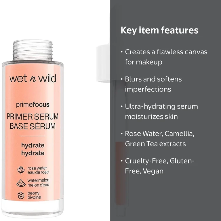 wet n wild Prime Focus Hydrating Primer Serum 1.0 fl oz, Water