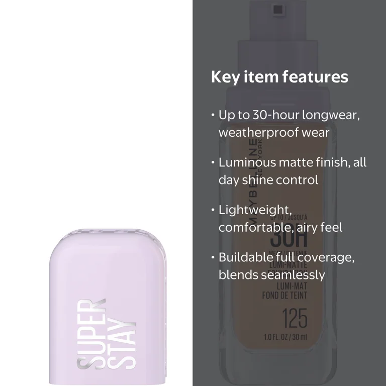 Maybelline Super Stay Lumi-Matte Foundation, 125 Shade, 1 fl oz