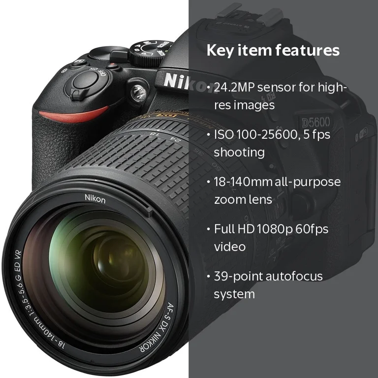 Nikon D5600 Compact DSLR Camera with 18-140mm VR Lens, 24.2MP