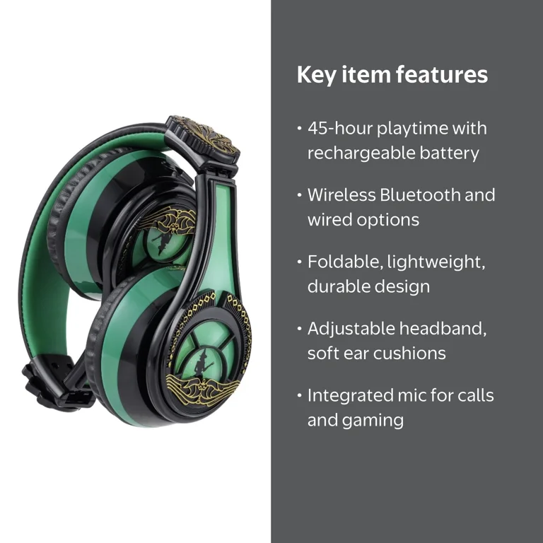 eKids Wicked Elphaba Bluetooth Headphones, Wireless with Mic, Kids
