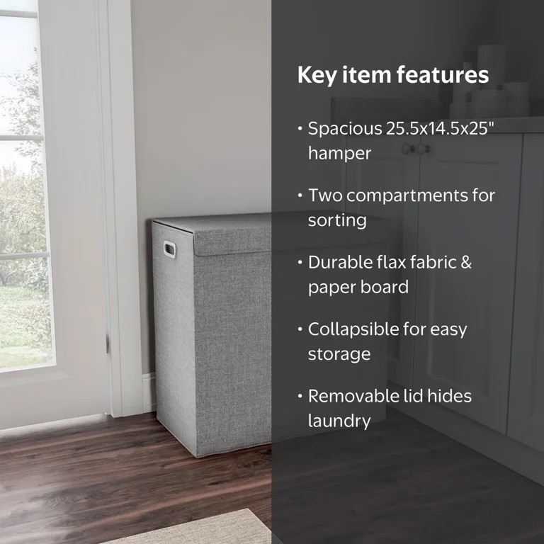Lavish Home Collapsible Bin Laundry Basket with Two Divided Sided