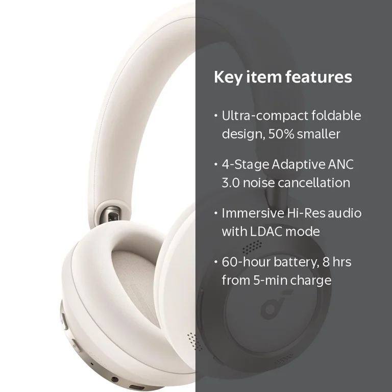Soundcore Space One Pro, Adaptive ANC Headphones, Foldable Design