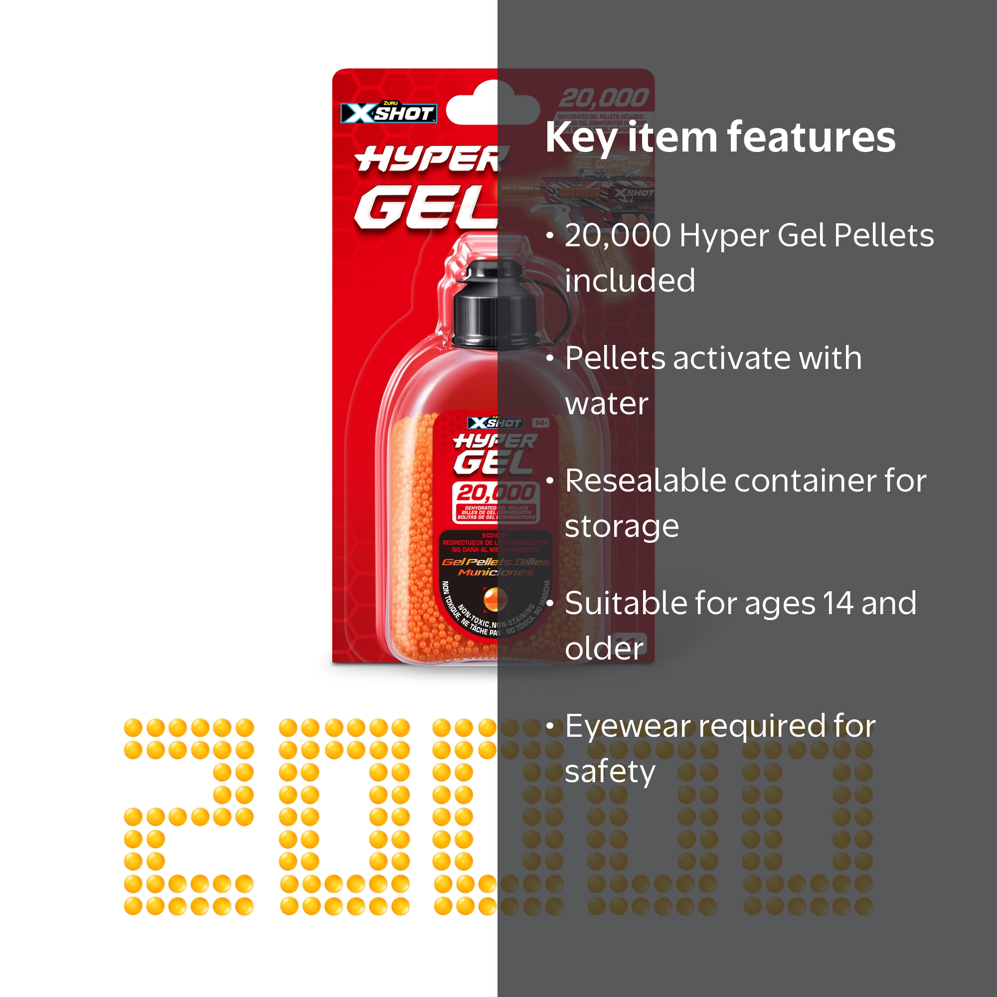 X-Shot Hyper Gel Water Beads 20K Refill Orange, Hydrated Gel
