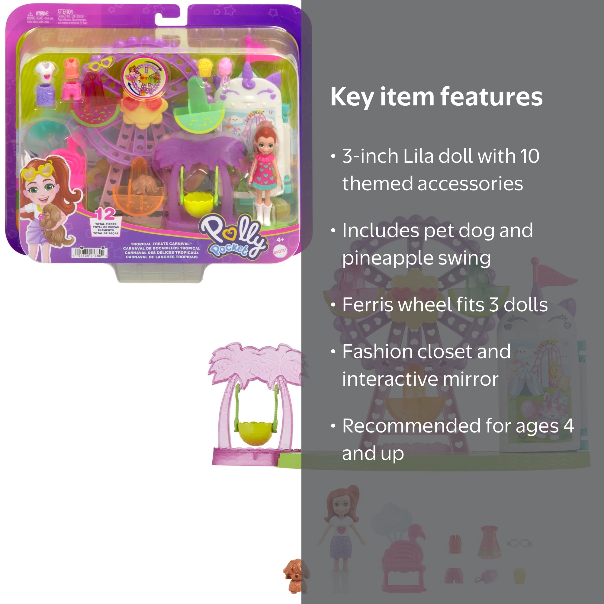 Polly Pocket Tropical Treats Carnival Playset with 3-inch Lila
