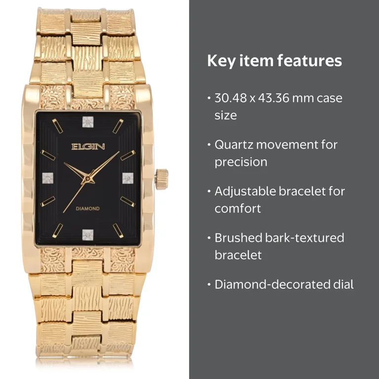Elgin Adult Men's Tank Case Watch with Brushed Bark Bracelet and